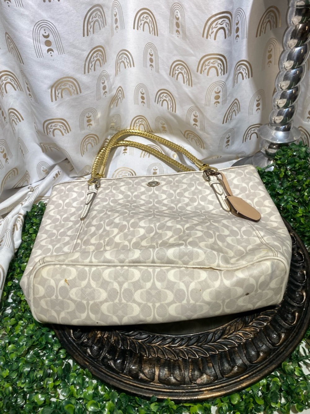 Coach Chalk Signature Canvas Tote with Gold Handles